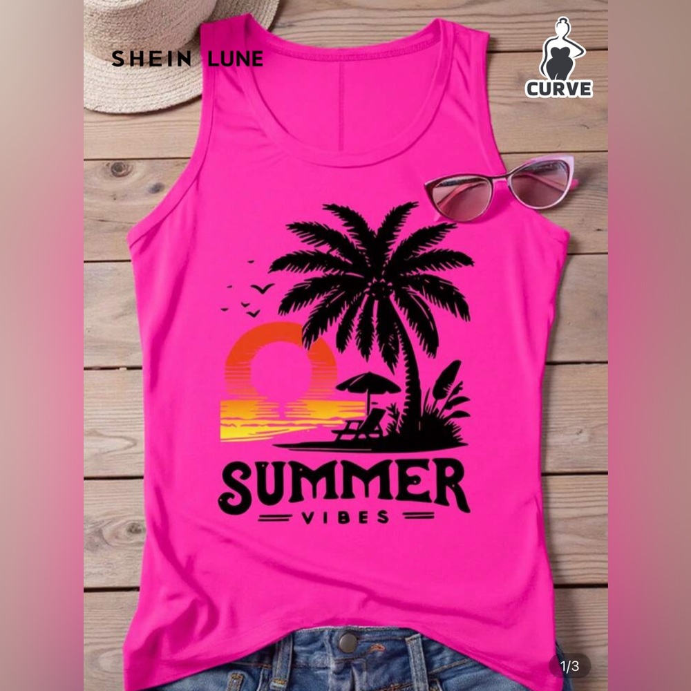 SHEIN Bright Pink Tropical Tank Top